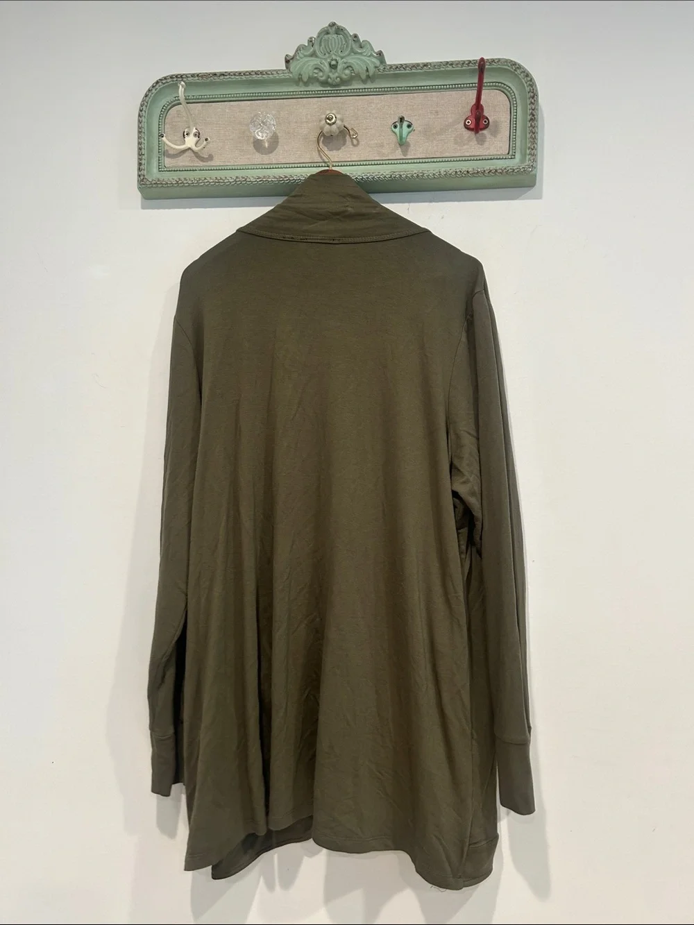 Susan Graver Olive Green Draped Open Cardigan Womens plus size 2X top